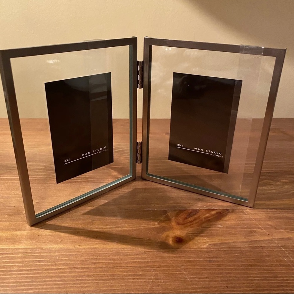 Max Studio Double Photo Frame Matte Silver Finish Brand New